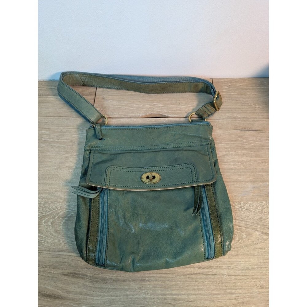 Fossil Long Live Vintage Green Leather Tote Bag Crossbody Bag Purse Key - Picture 1 of 6